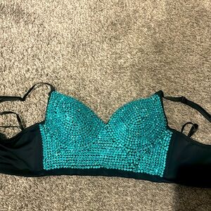 Beautiful rhinestone blue bra for a goodnight out!